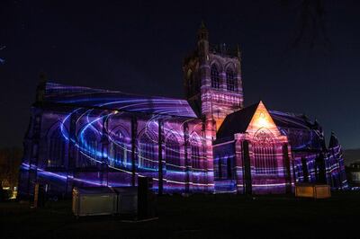 Paisley Abbey is illuminated during a photocall, as part of the 'Unboxed: Creativity in the UK' event, in Paisley, Scotland, in February. AFP