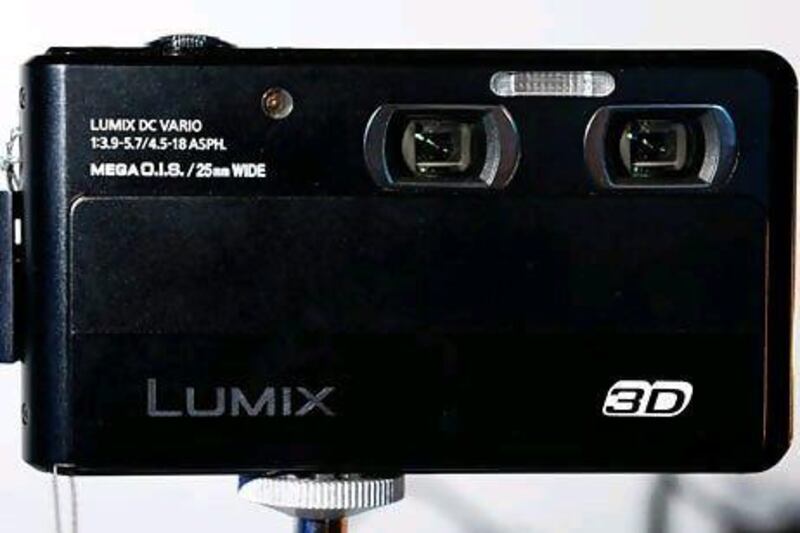 The Lumix Dual Lens 3D1 camera records HD video. Ethan Miller / Getty Images / AFP