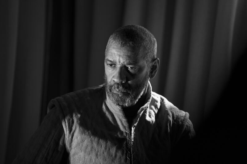 Denzel Washington in a scene from 'The Tragedy of Macbeth', which is up for three awards, including Best Actor for Washington. A24 via AP