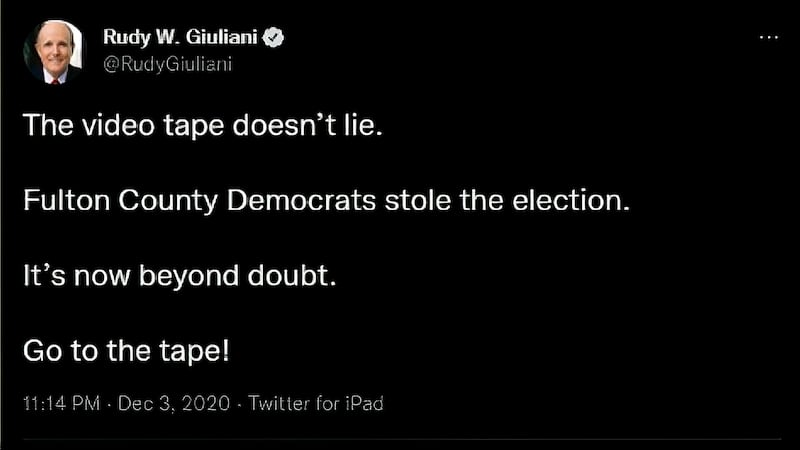 Rudy Giuliani tweeted false claims that the Georgia election was stolen. House select committee / AP