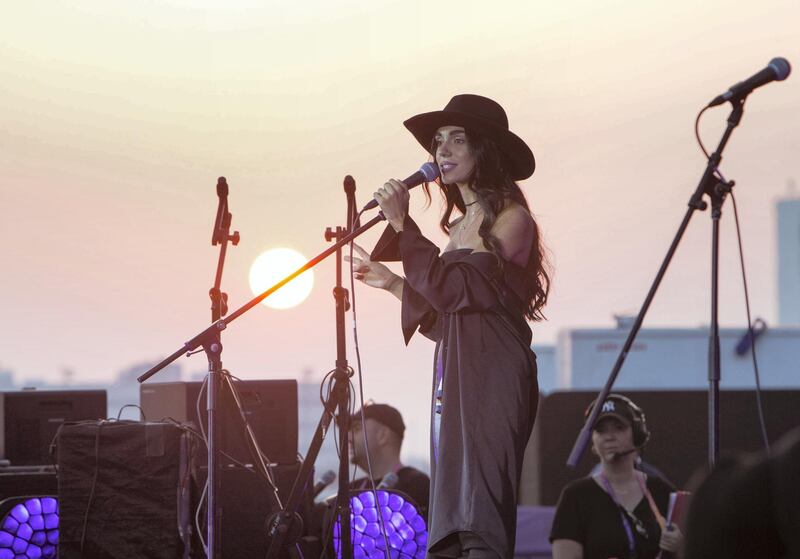 Abu Dhabi, United Arab Emirates- Sandra Sahi singing at the Expo 2020 countdown at The Louvre, Saadiyat.  Leslie Pableo for The National