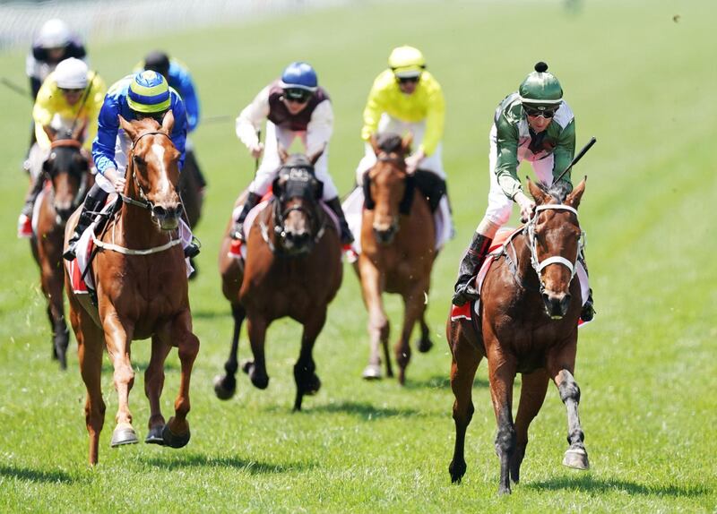 Nash Rawiller, right, rides Shared Ambition to victory in the The Macca's Run during Melbourne Cup Day at Flemington Racecourse. EPA