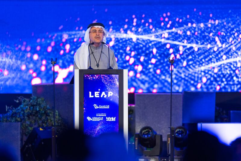 Amin Nasser, president and chief executive of Saudi Aramco, speaking at the opening day of the Leap technology conference in Riyadh on Monday. Photo: Aramco