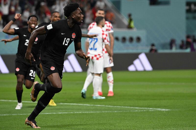  Alphonso Davies celebrates putting Canada in front. AFP
