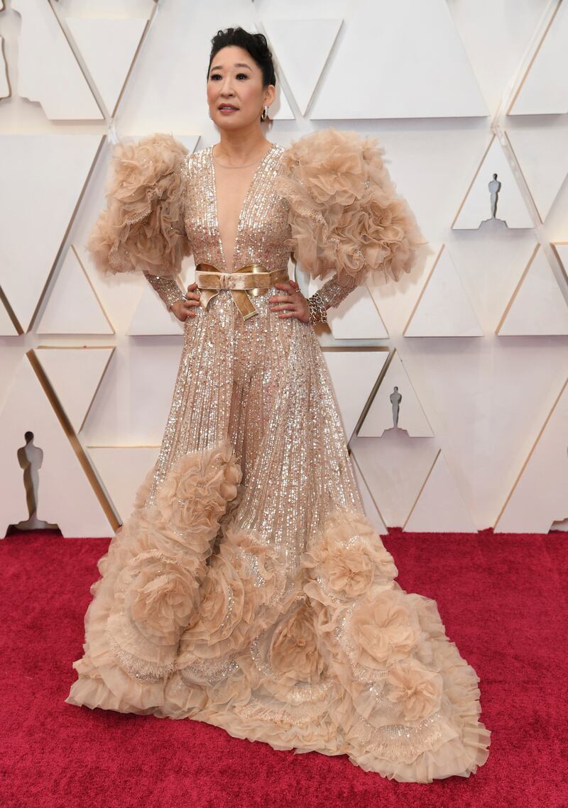 Sandra Oh in Elie Saab at the Oscars at the Dolby Theatre in Los Angeles. AP