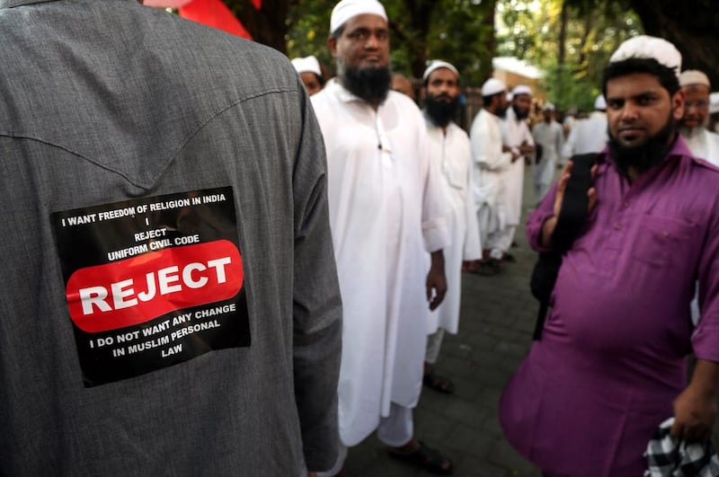 People protest against a proposed uniform civil code that could affect the practise of religion in Mumbai, India, in 2016. EPA