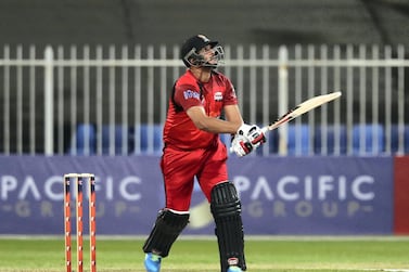 Sharjah's Umair Ali Khan in their opening D10 match against Fujairah. Chris Whiteoak / The National