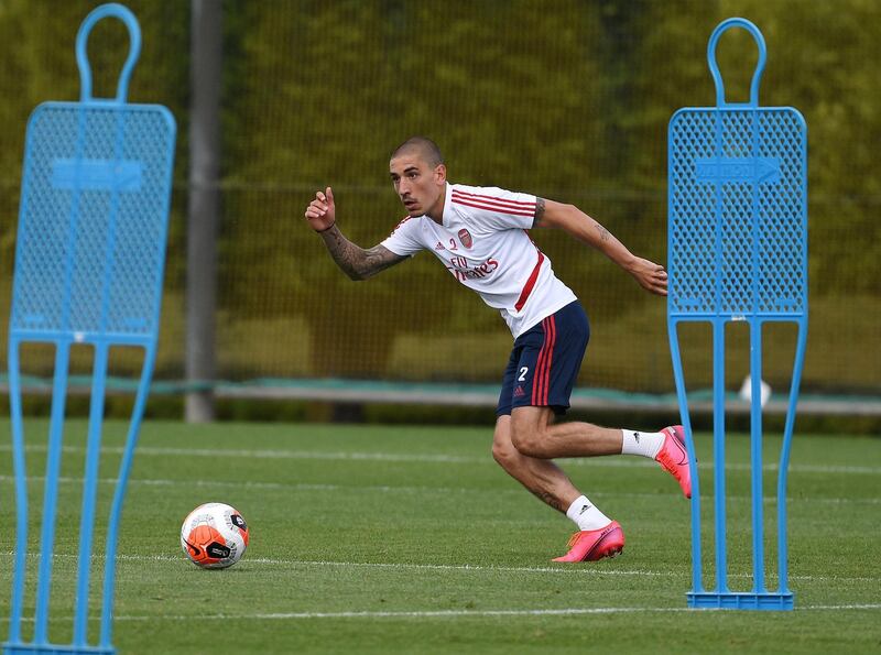 ST ALBANS, ENGLAND - MAY 22: Hector Bellerin of Arsenal during a training session at London Colney on May 22, 2020 in St Albans, England. (Photo by Stuart MacFarlane/Arsenal FC via Getty Images)