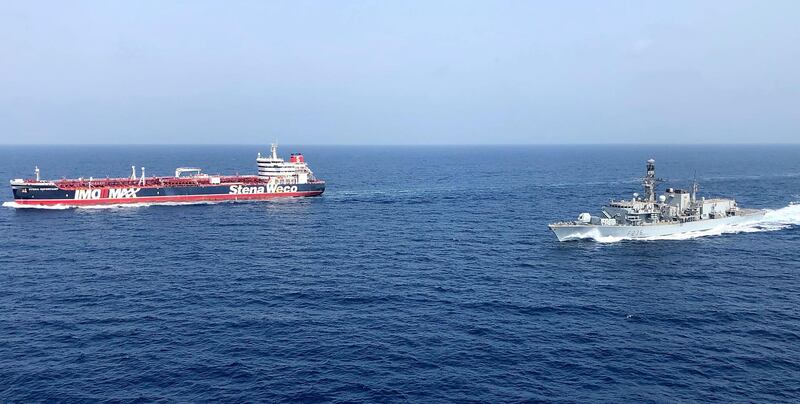 (FILES) This handout file photo taken released by the Ministry of Defence on July 25, 2019 shows the HMS Montrose (R) accompanying the Stena Important (L) vessel in the Gulf. 

 Britain on August 5 said it would join the United States in an "international maritime security mission" to protect merchant vessels in the Strait of Hormuz amid heightened tension with Iran. The move follows a spate of incidents -- including the seizure of ships -- involving Iran and Western powers, in particular Britain and the US, centred on the vital Gulf thoroughfare. - RESTRICTED TO EDITORIAL USE - MANDATORY CREDIT  " AFP PHOTO / CROWN COPYRIGHT 2013 "  -  NO MARKETING NO ADVERTISING CAMPAIGNS   -   DISTRIBUTED AS A SERVICE TO CLIENTS  -  NO ARCHIVE - TO BE USED WITHIN 2 DAYS FROM + DATE (48 HOURS), EXCEPT FOR MAGAZINES WHICH CAN PRINT THE PICTURE WHEN FIRST REPORTING ON THE EVENT
 / AFP / MOD / CROWN COPYRIGHT 2019 / Handout / RESTRICTED TO EDITORIAL USE - MANDATORY CREDIT  " AFP PHOTO / CROWN COPYRIGHT 2013 "  -  NO MARKETING NO ADVERTISING CAMPAIGNS   -   DISTRIBUTED AS A SERVICE TO CLIENTS  -  NO ARCHIVE - TO BE USED WITHIN 2 DAYS FROM + DATE (48 HOURS), EXCEPT FOR MAGAZINES WHICH CAN PRINT THE PICTURE WHEN FIRST REPORTING ON THE EVENT
