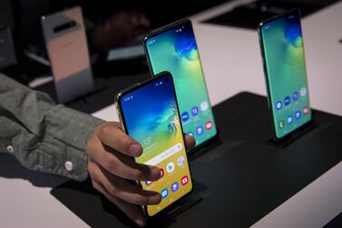 Samsung Galaxy S10 smartphones on display during the Samsung Unpacked event in San Francisco in February, last year. Bloomberg