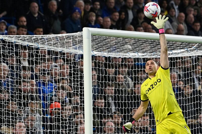 ASTON VILLA PLAYER RATINGS: Emiliano Martinez - 8. Almost cost his team a goal when he played a shot pass to Kamara that was seized upon by Mudryk but he made amends by making the save. Made another superb stop to deny Felix in the 21st minute. AFP