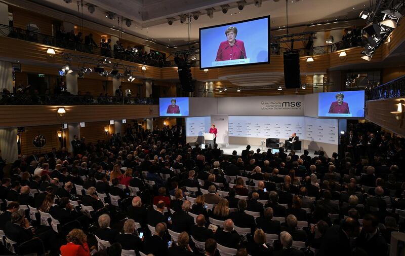 Angela Merkel speaks during the Munich Security Conference. Reuters