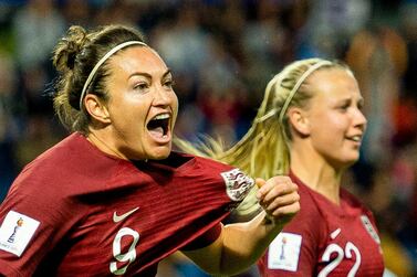 Jodie Taylor celebrates scoring for England against Argentina in Friday's 2019 Fifa Women's World Cup Group D match in Le Havre, France. EPA