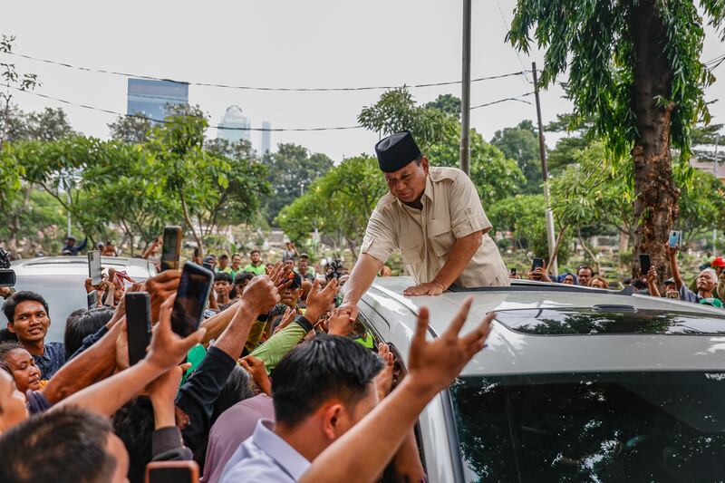 Indonesian presidential candidate Prabowo Subianto greets his supporters in Jakarta, Indonesia. EPA