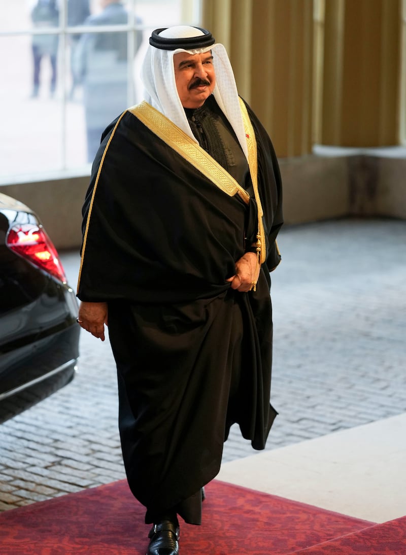 King Hamad of Bahrain arrives at the reception. AP