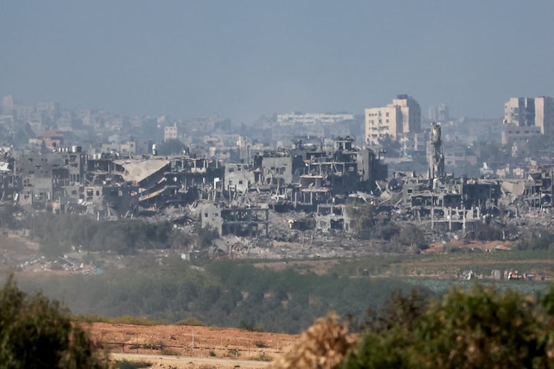Destruction in the northern Gaza Strip, as seen from Sderot in southern Israel. Reuters