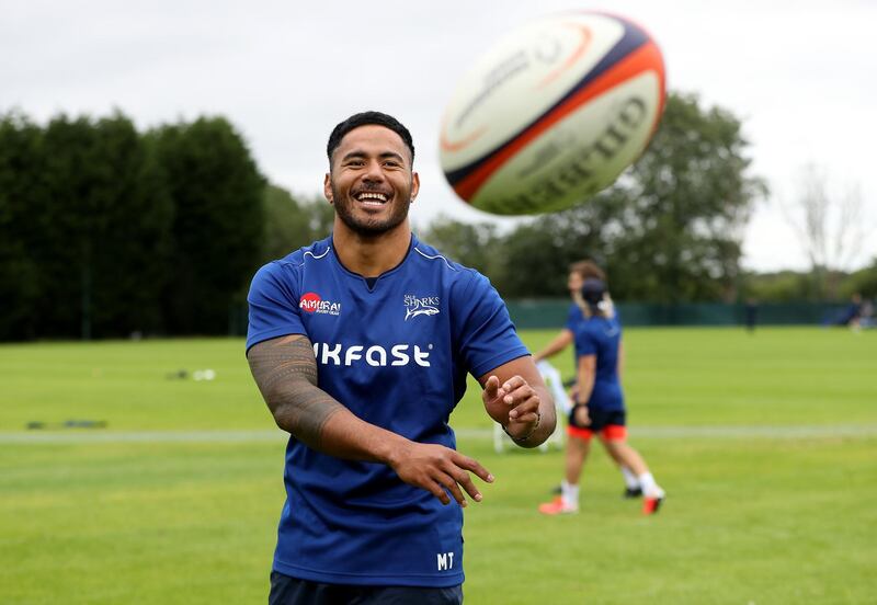England rugby union player Manu Tuilagi, who has just signed for Premiership side Sale Sharks, at their Carrington Training Ground on Tuesday, July 14. (Photo by David Rogers/Getty Images)