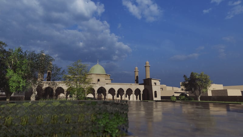 A rendering taking Al Nuri mosque back to its former glory