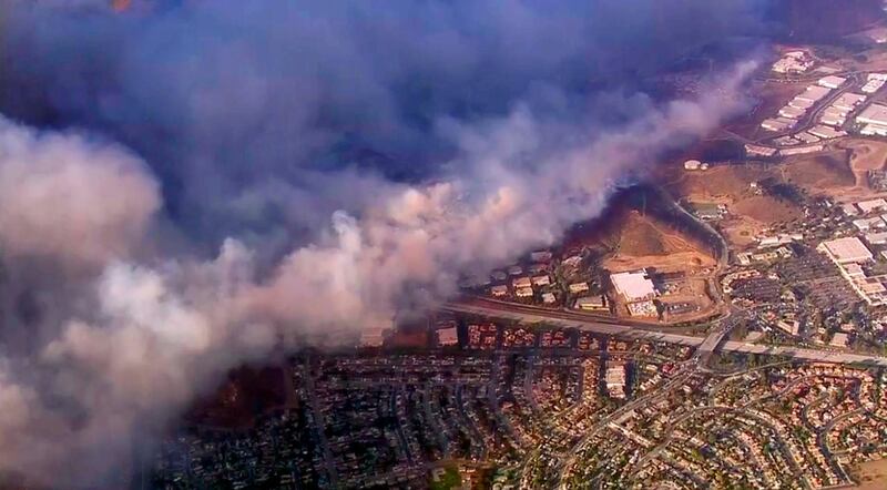 A wildfire burns in Camarillo, California. CBS2 / KCAL9 via AP