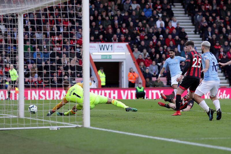 Mahrez scores the match's only goal past Boruc. Getty Images