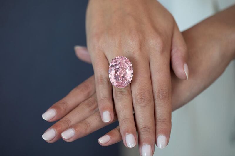The Pink Star holds the record for a gem ever sold at auction. In 2017, the 59.6-carat diamond fetched $71m. Courtesy of Sotheby's