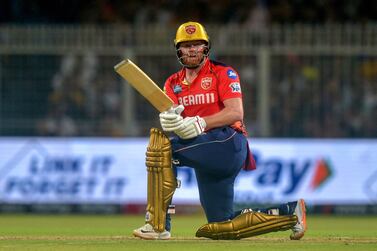 Punjab Kings' Jonny Bairstow reacts after playing a shot during the Indian Premier League (IPL) Twenty20 cricket match between Kolkata Knight Riders and Punjab Kings at the Eden Gardens in Kolkata on April 26, 2024.  (Photo by AFP)  /  -- IMAGE RESTRICTED TO EDITORIAL USE - STRICTLY NO COMMERCIAL USE --