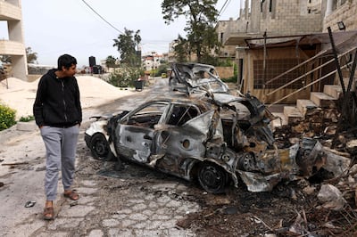 A destroyed car following an Israeli army raid on Jenin in the occupied West Bank. AFP