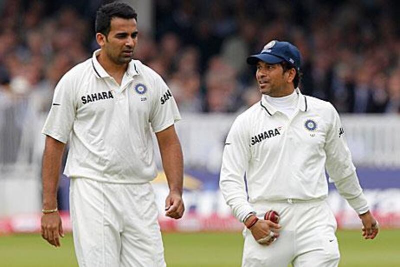 Zaheer Khan, left, troubled the England batsman in the first innings of the first test at Lord's, but a hamstring injury has prevented him playing any more part in the series which India trail 2-0.