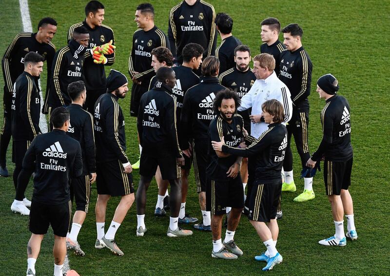 Real Madrid players at the public training session. AFP