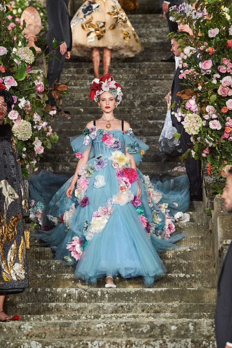 A look from Dolce & Gabbana’s latest Alta Moda collection, which was presented in Florence’s Villa Bardini. Courtesy Dolce & Gabbana