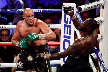 Tyson Fury in action against Deontay Wilder during their WBC heavyweight title fight in Las Vegas in February. The pair are due to meet again, but it could be sidestepped so Fury can fight Anthony Joshua. EPA