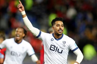 Salem Al Dawsari of Al Hilal celebrates after scoring the 1-2 lead during the FIFA Club World Cup semi final match between CR Flamengo and Al Hilal SFC in Tangier, Morocco, 07 February 2023.   EPA / Mohamed Messara