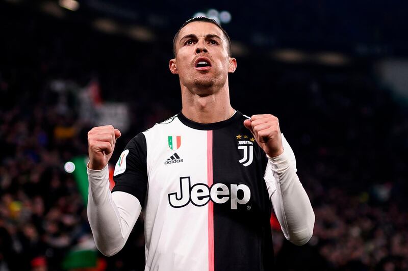 Juventus forward Cristiano Ronaldo celebrates after opening the scoring against Roma in the Copa Italia. AFP