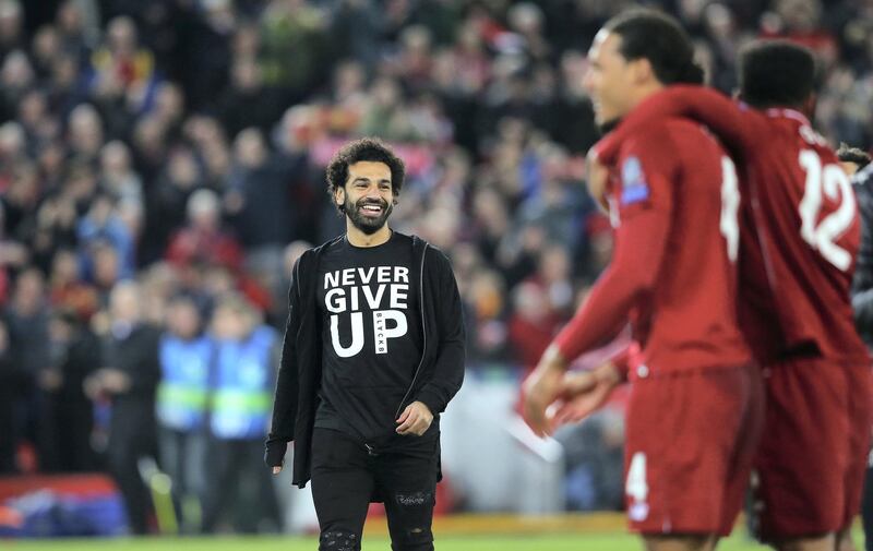 LIVERPOOL, ENGLAND - MAY 07:  Mohamed Salah of Liverpool celebrates after the UEFA Champions League Semi Final second leg match between Liverpool and Barcelona at Anfield on May 07, 2019 in Liverpool, England. (Photo by Alex Livesey - Danehouse/Getty Images)