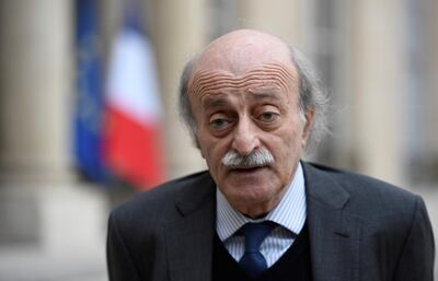 Lebanese Druze leader Walid Joumblatt makes a statement after his meeting with French President on February 21, 2017 at the Elysee Presidential Palace in Paris. (Photo by STEPHANE DE SAKUTIN / AFP)