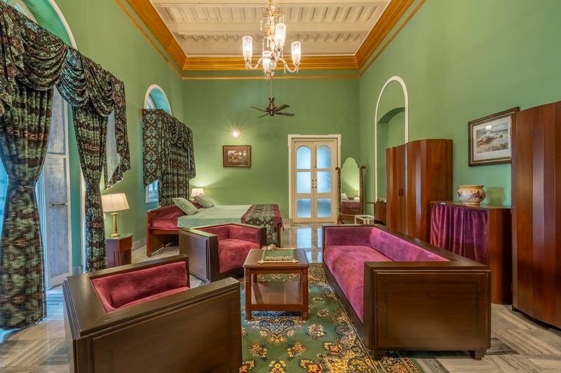 Jewel tones and vintage furniture dominate in the rooms. All photos: The Belgadia Palace