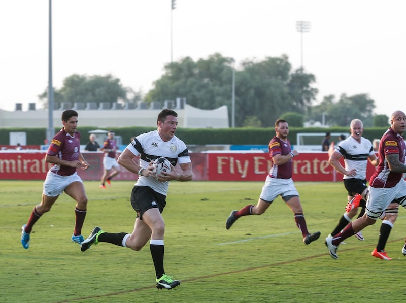 Dubai, UAE, September 23, 2016. Durandt Gerber of the Dubai Exiles scores during the  West Asia Premiership, Dubai Exiles v Doha, first match of the season played at The Sevens, Dubai.
Victor Besa for The National
ID: 40806
Business
Reporter: Paul Radley
ID: 54259 *** Local Caption ***  VB_092316_sp-rugby-15.jpg