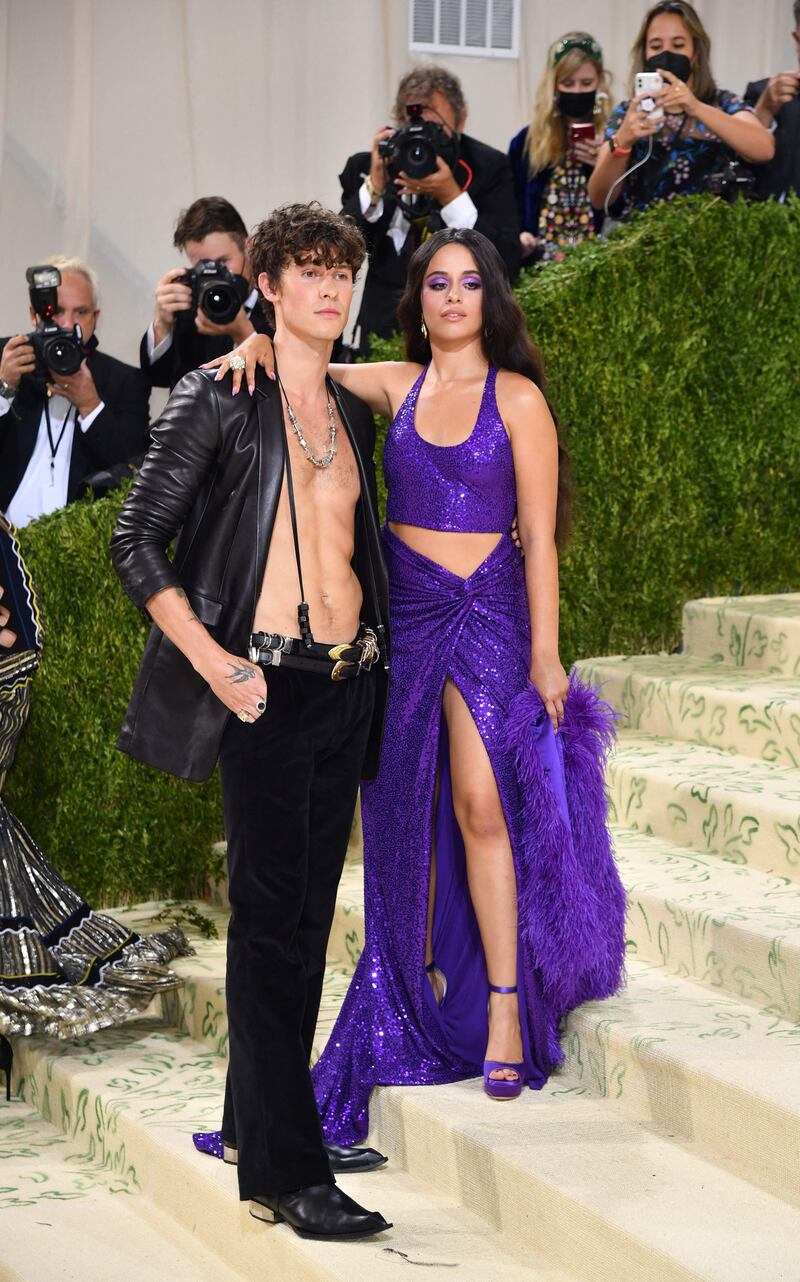 Shawn Mendes and Camila Cabello, both in Michael Kors, attend the 2021 Met Gala. AFP