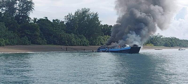 The vessel, the 'Mercraft 2', was travelling from Polillo to Real when it caught fire off the waters of Quezon province, forcing several passengers to jump overboard. EPA