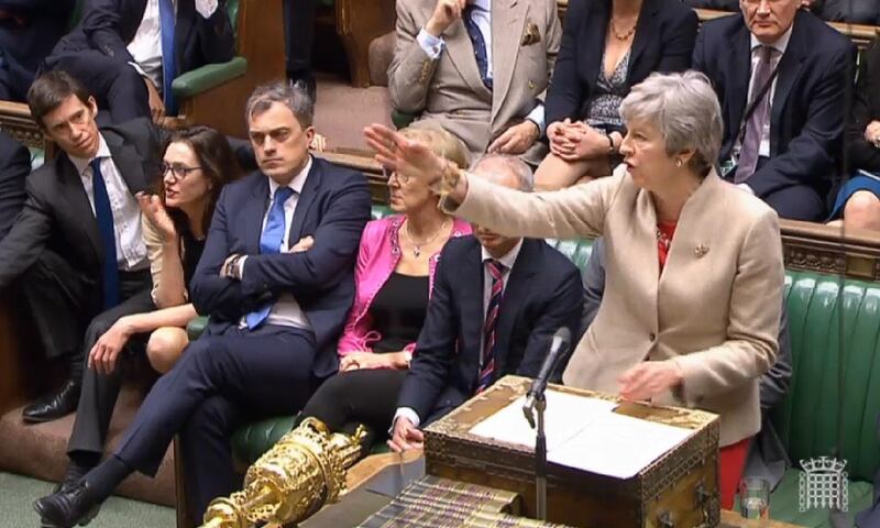 epa07470998 A grab from a handout video made available by the UK Parliamentary Recording Unit shows British Prime Minister Theresa May in the British House of Commons at Westminster, central London, Britain, 29 March 2019. Members of Parliament are due to vote on the withdrawal agreement on the day the UK was supposed to be leaving the EU  EPA/UK PARLIAMENTARY RECORDING UNIT / HANDOUT MANDATORY CREDIT: UK PARLIAMENTARY RECORDING UNIT HANDOUT EDITORIAL USE ONLY/NO SALES