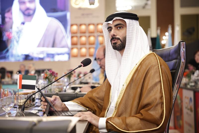 Salem Al Qassimi, UAE Minister of Culture and Youth, speaks at a G20 Ministerial Meeting on Culture. Photo: UAE Ministry of Culture and Youth