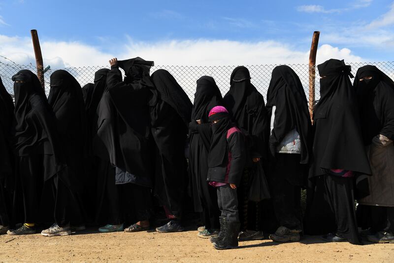 Wives and children of former ISIS fighters at the Al Hol refugee camp in northern Syria. The terror group's remnants have killed over 350 people in the country so far this year, the Syrian Observatory for Human Rights says. Getty Images