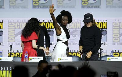 SAN DIEGO, CALIFORNIA - JULY 19: Danai Gurira and Norman Reedus speak at "The Walking Dead" Panel during 2019 Comic-Con International at San Diego Convention Center on July 19, 2019 in San Diego, California.   Kevin Winter/Getty Images/AFP
== FOR NEWSPAPERS, INTERNET, TELCOS & TELEVISION USE ONLY ==

