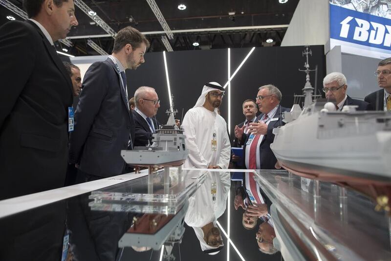 The Crown Prince visits the DCNS Group at the French pavilion. Mohamed Al Hammadi / Crown Prince Court — Abu Dhabi