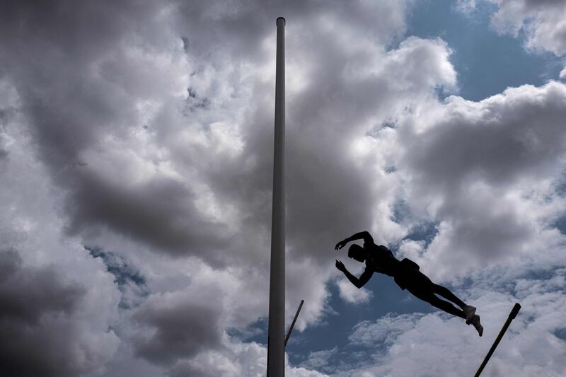 An athlete competes in men's decathlon pole vault during the France Athletics Championships 2019 at the Henri-Lux stadium in Saint-Etienne, central eastern France.  AFP