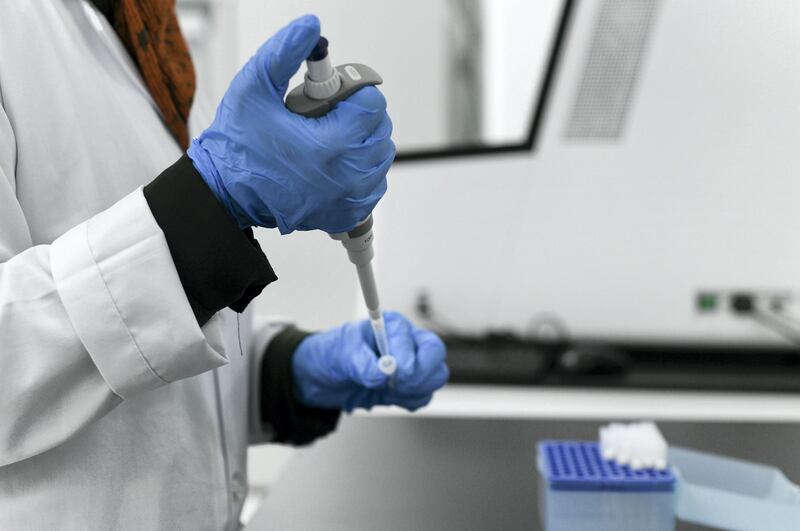 Abu Dhabi, United Arab Emirates - Substances being tested at the Omics Lab in Masdar City. Khushnum Bhandari for The National
