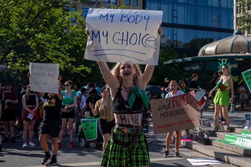 People protest the recent overturn of Roe vs Wade at Union Square in New York. EPA