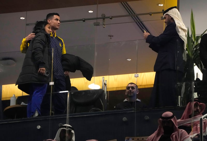 Cristiano Ronaldo poses with fans in Riyadh on Friday. AP