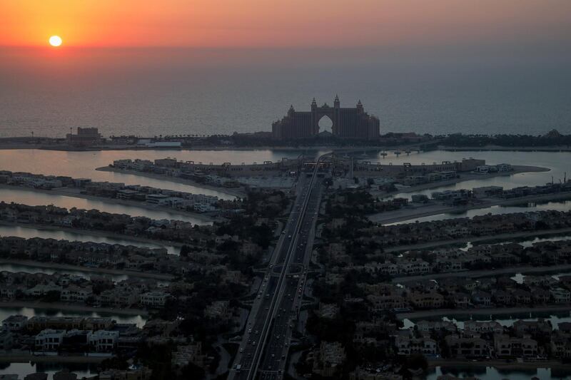 A view of Atlantis Hotel on the Palm Jumeirah is seen at sunset in Dubai, United Arab Emirates, June 9, 2021. Picture taken June 9, 2021. REUTERS/Christopher Pike