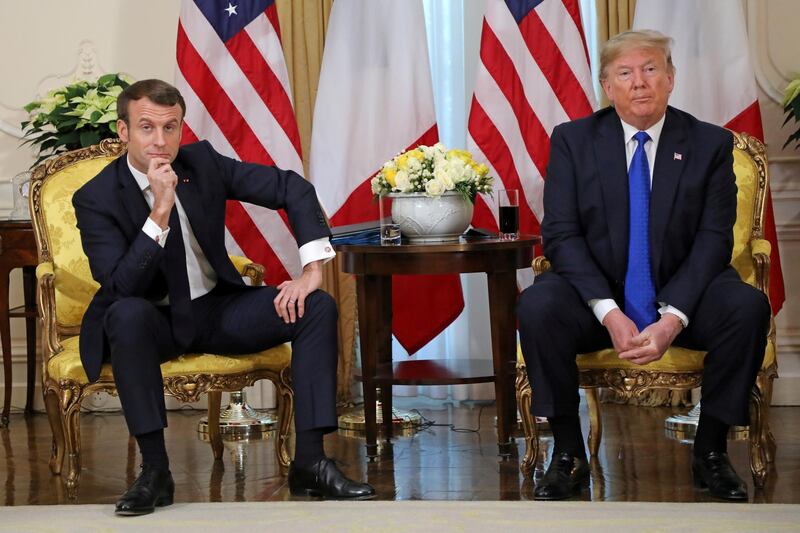 U.S. President Donald Trump meets with France's President Emmanuel Macron, ahead of the NATO summit in Watford, in London, Britain, December 3, 2019. Ludovic Marin/Pool via REUTERS